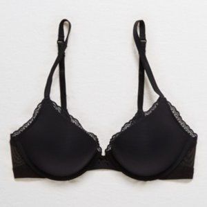 Aerie Real Happy Plunge Push Up Black Bra - NWT